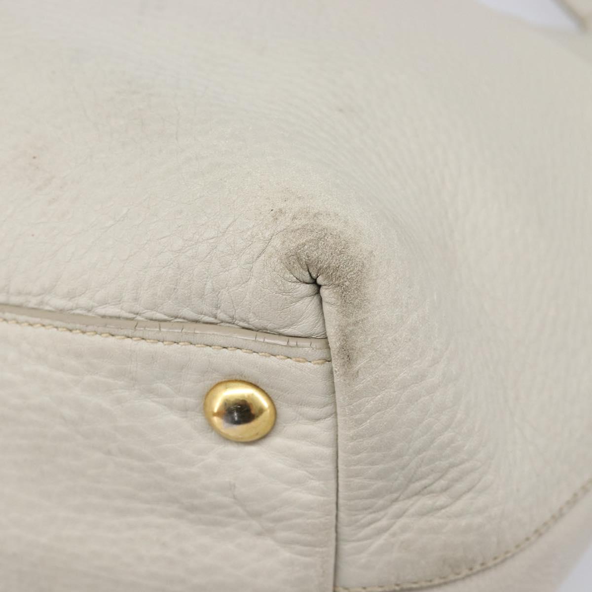 Miu Miu Tote Bag Leather 2way White Gold Auth 206037A