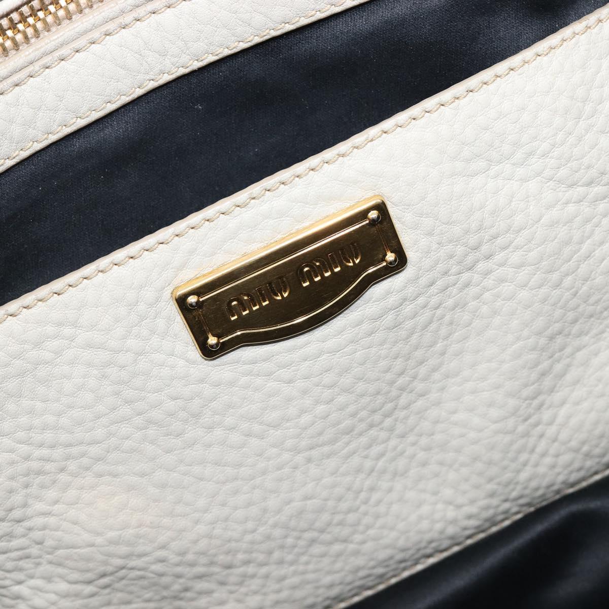 Miu Miu Tote Bag Leather 2way White Gold Auth 206037A