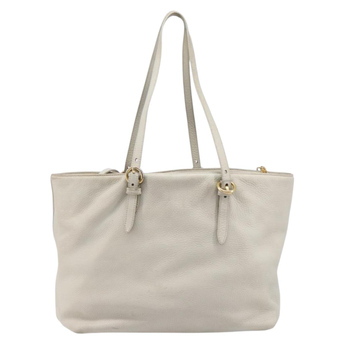 Miu Miu Tote Bag Leather 2way White Gold Auth 206037A