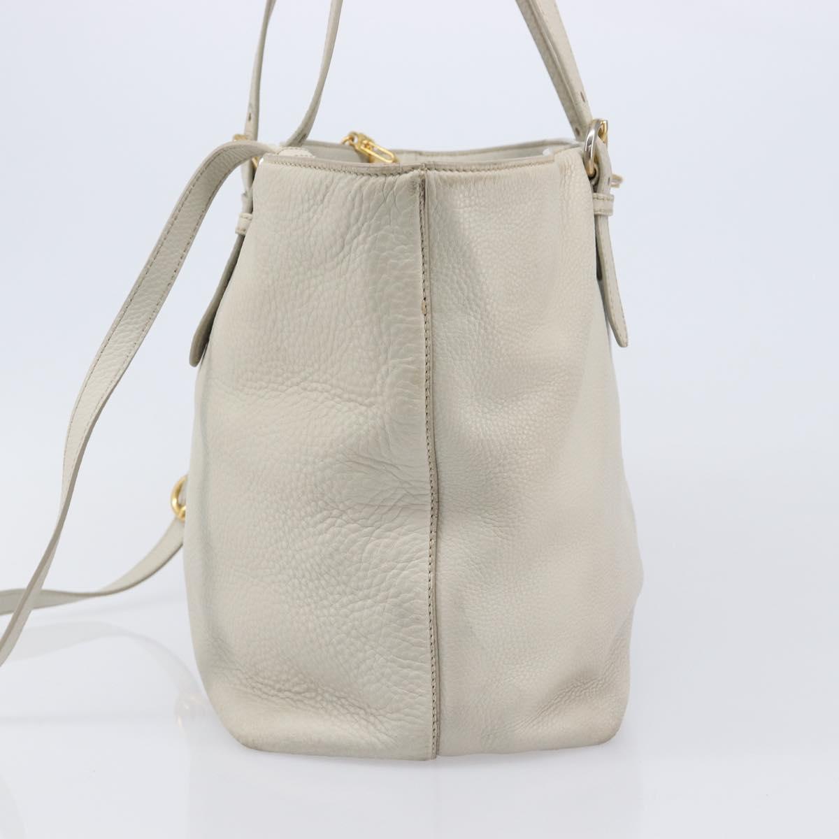 Miu Miu Tote Bag Leather 2way White Gold Auth 206037A