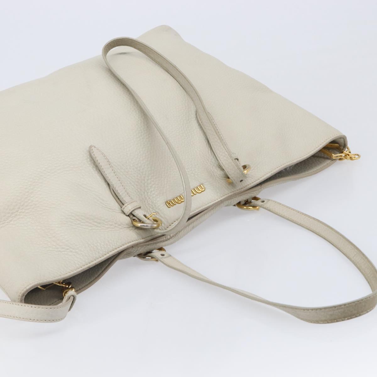 Miu Miu Tote Bag Leather 2way White Gold Auth 206037A