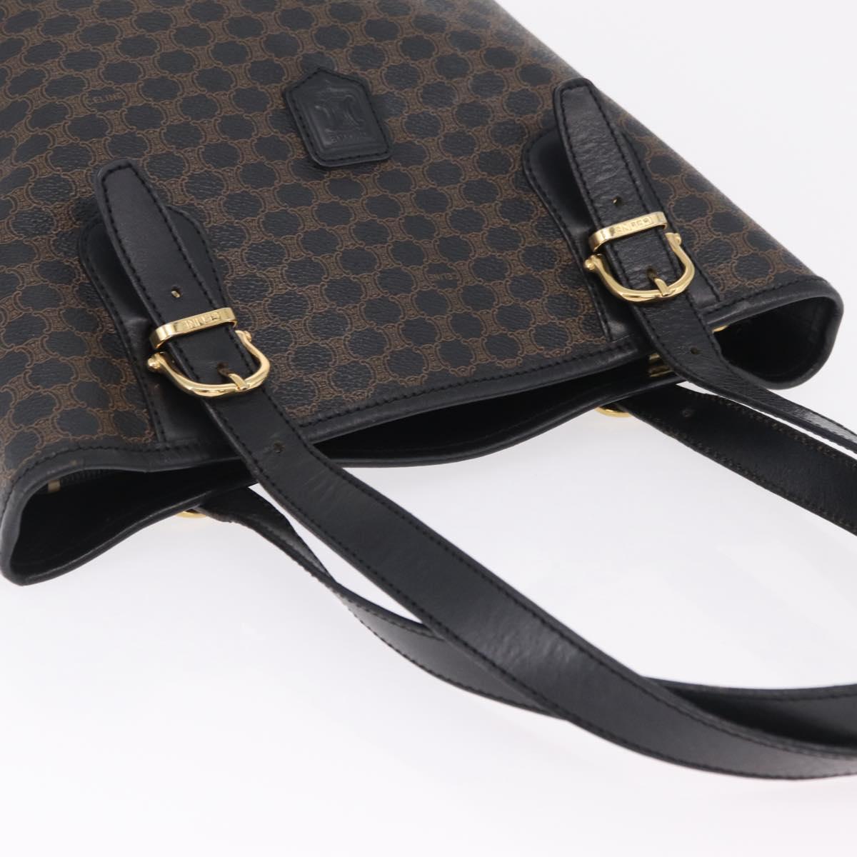 CELINE Macadam Canvas Tote Bag PVC Leather Black Gold Auth 206040V