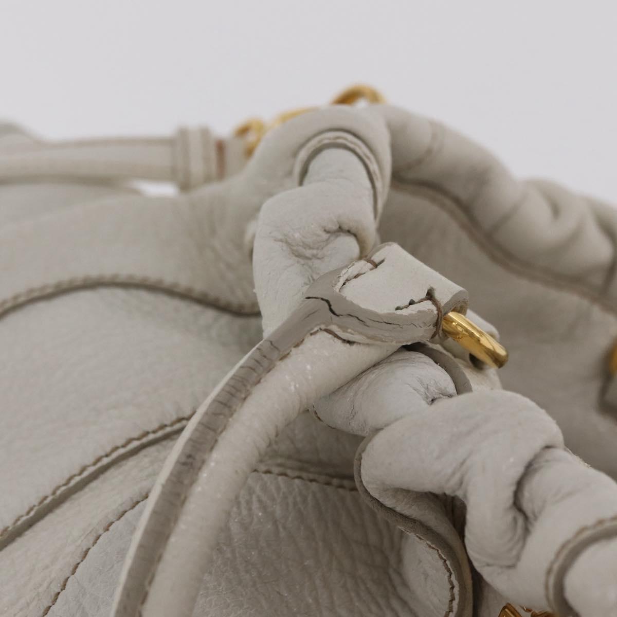 PRADA Hand Bag Leather 2way White Gold Auth 206042V