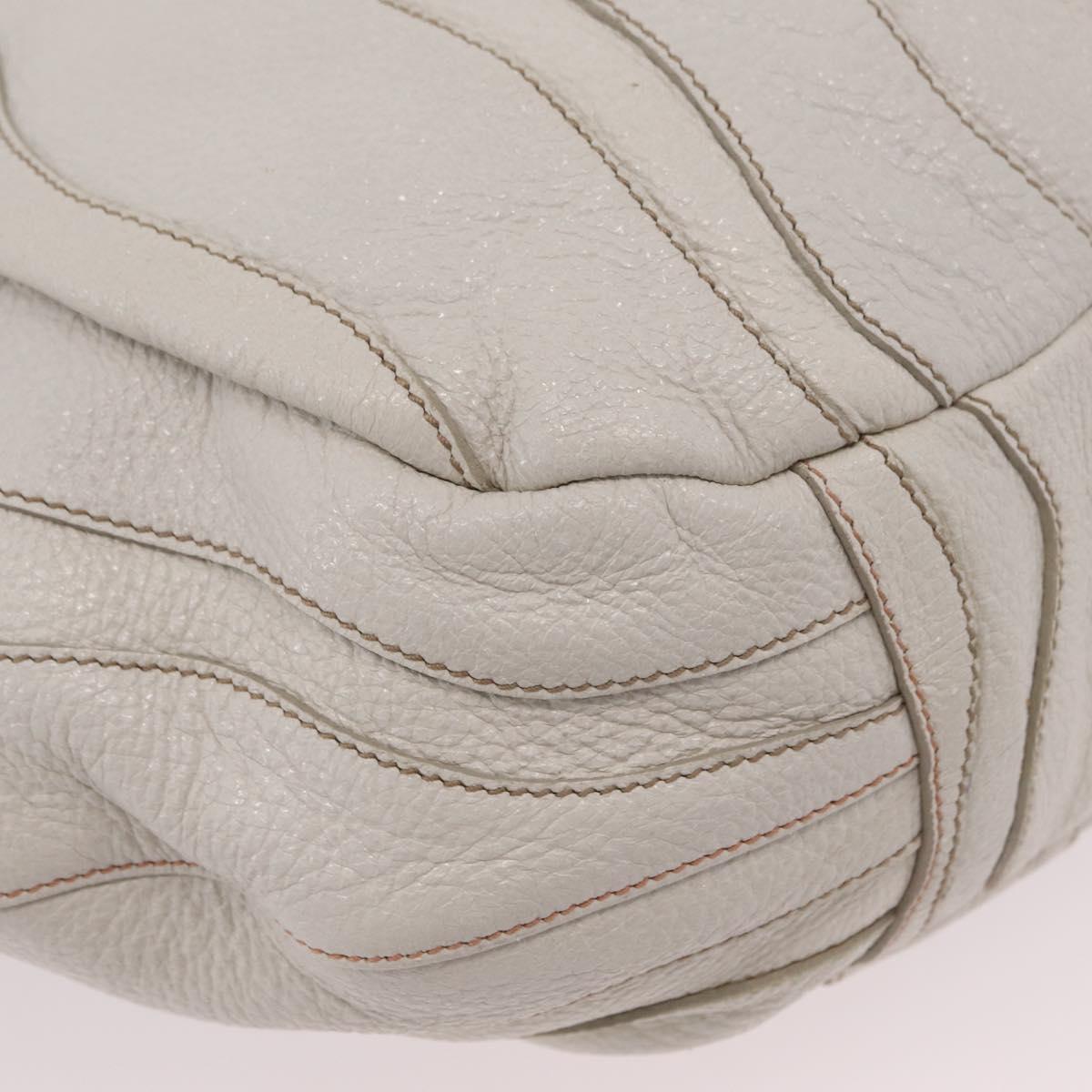 PRADA Hand Bag Leather 2way White Gold Auth 206042V