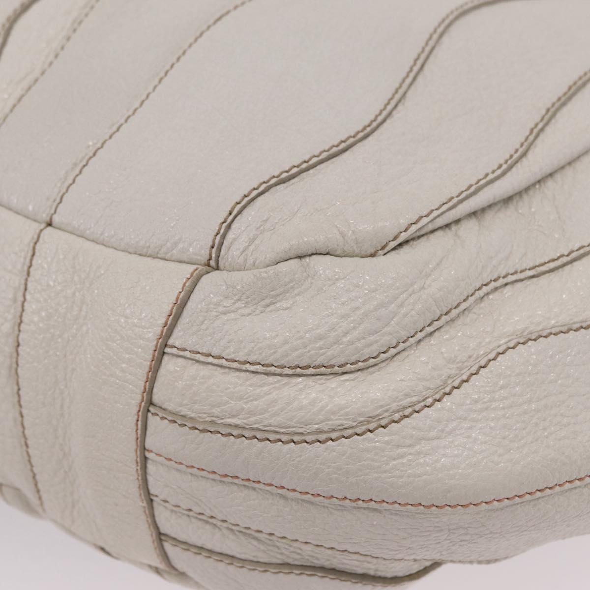 PRADA Hand Bag Leather 2way White Gold Auth 206042V