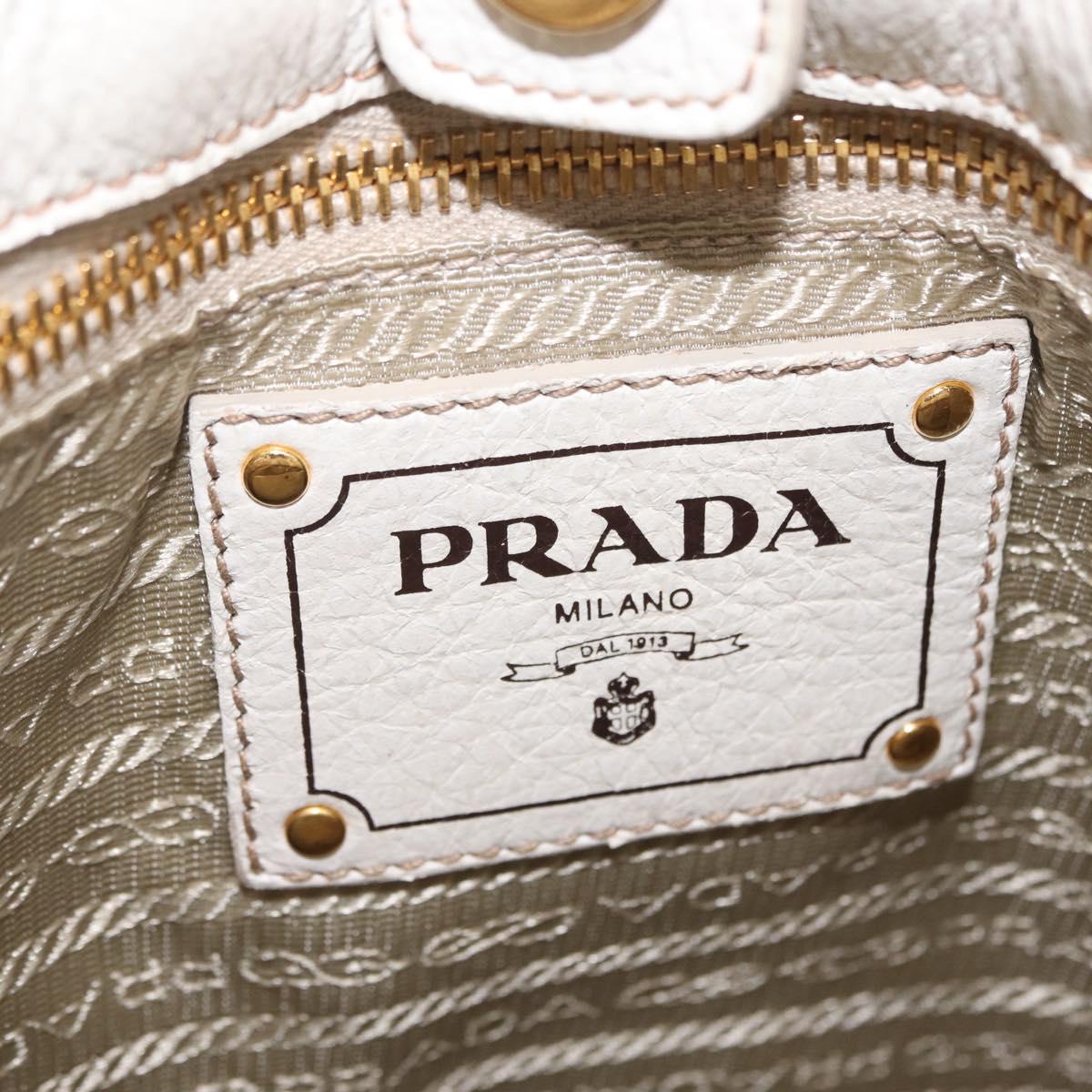PRADA Hand Bag Leather 2way White Gold Auth 206042V