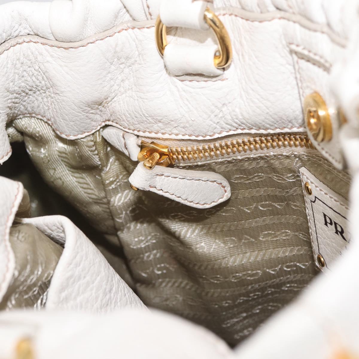 PRADA Hand Bag Leather 2way White Gold Auth 206042V