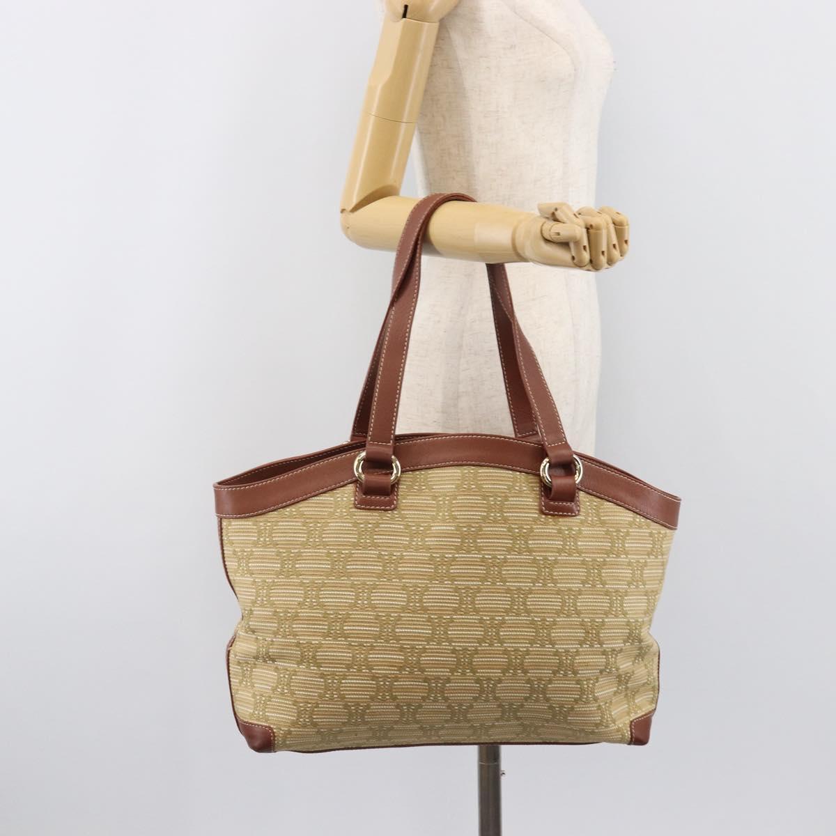 CELINE Macadam Canvas Tote Bag Beige Gold Auth 206043V