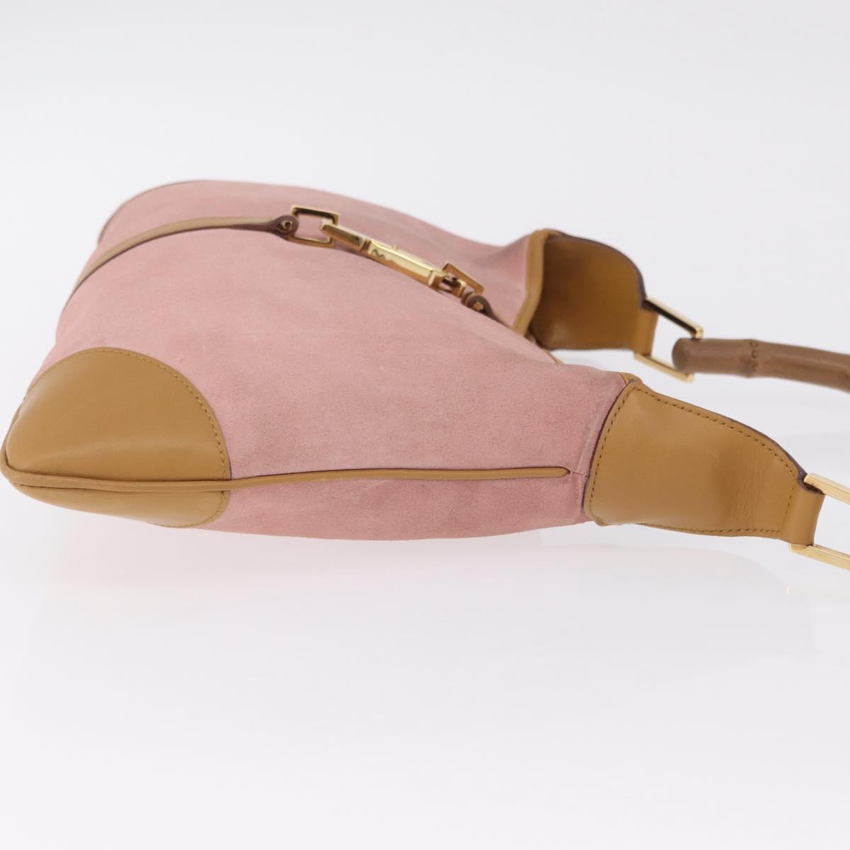 GUCCI Bamboo Jackie Shoulder Bag Suede Pink Gold 001 4060 Auth 206044A