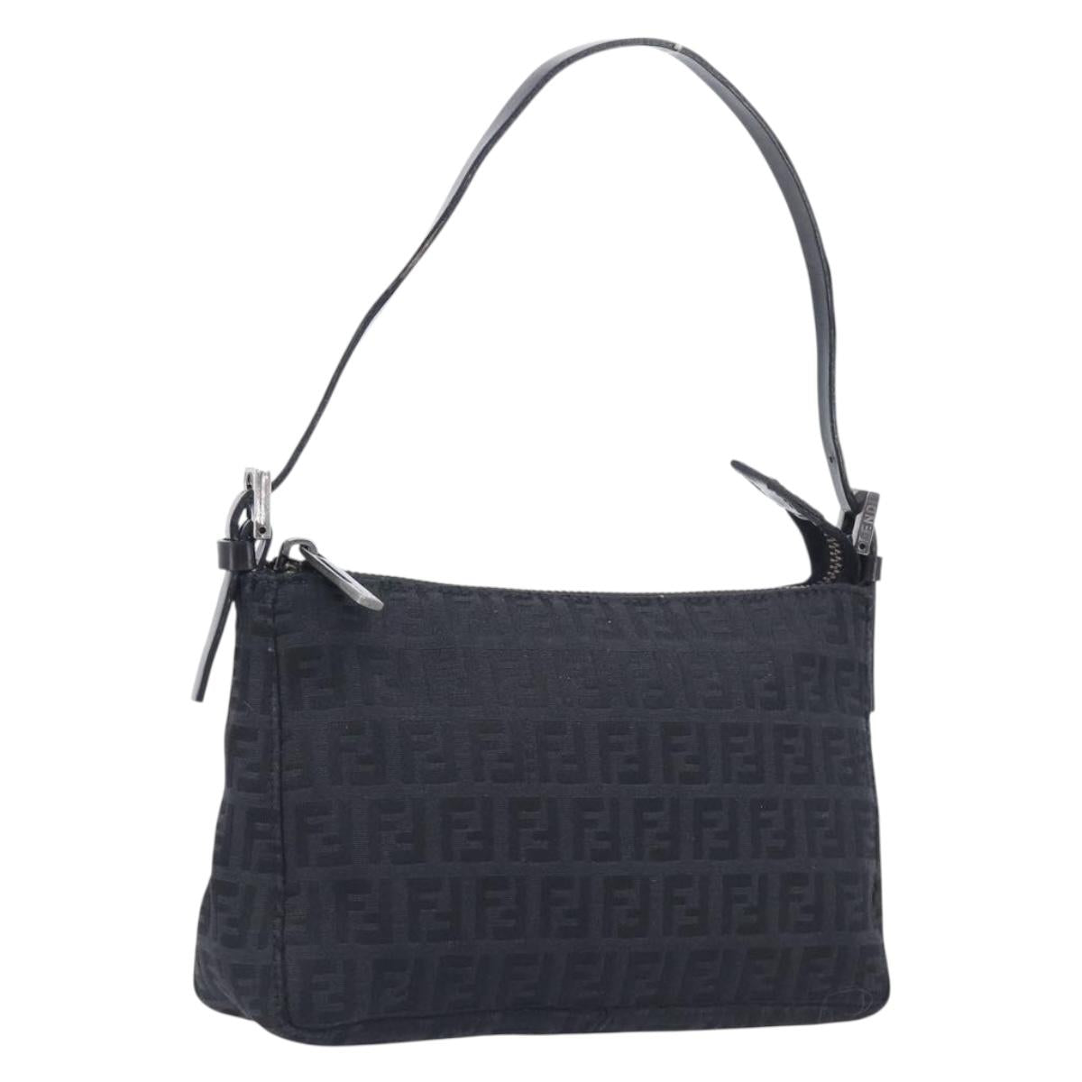FENDI Zucchino Canvas Accessory Pouch Black Silver 8BR155 Auth 206045V