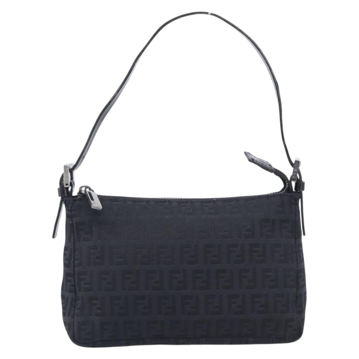 FENDI Zucchino Canvas Accessory Pouch Black Silver 8BR155 Auth 206045V