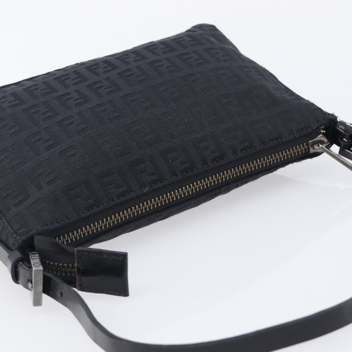 FENDI Zucchino Canvas Accessory Pouch Black Silver 8BR155 Auth 206045V