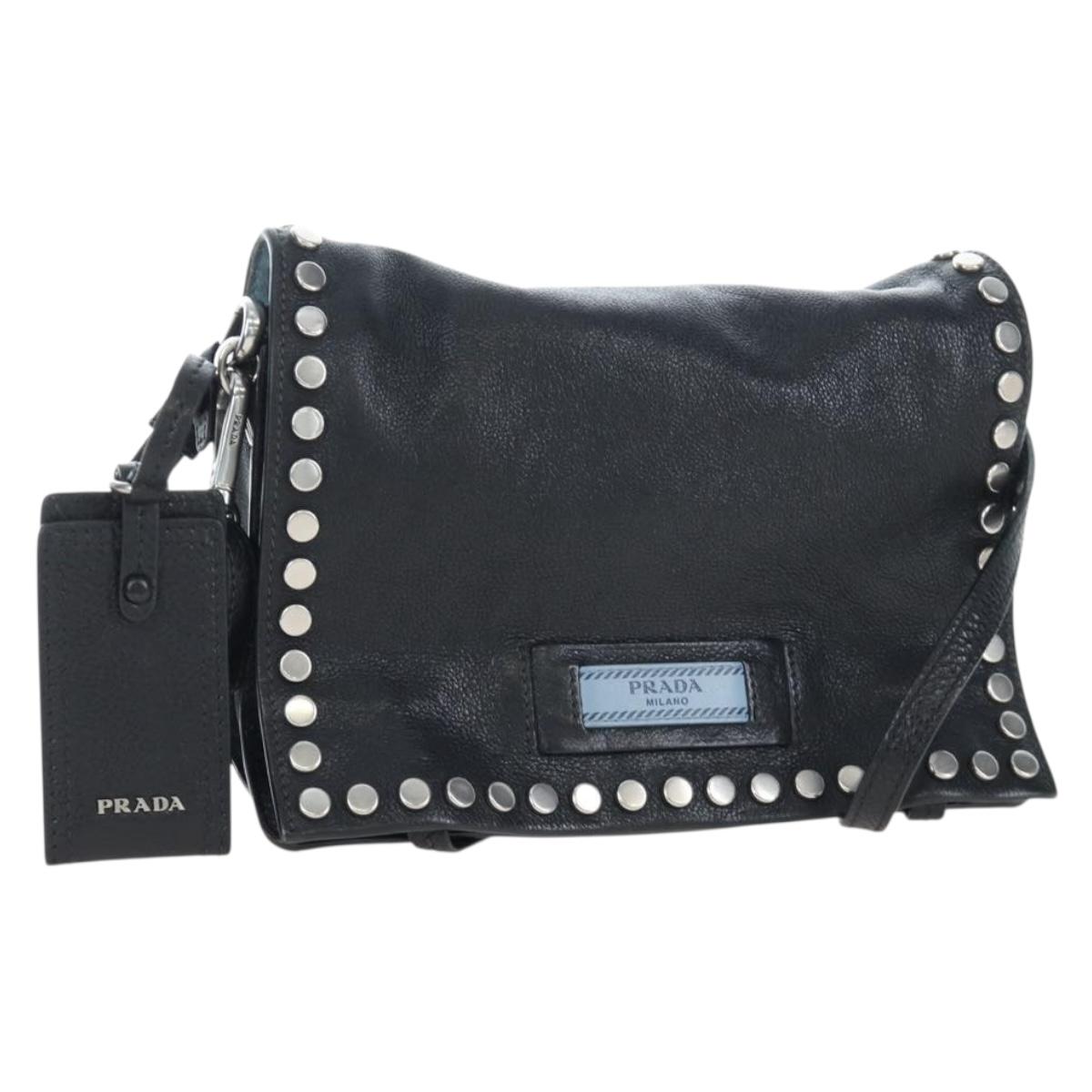 PRADA Shoulder Bag Leather 2way Black Silver Auth 206046V