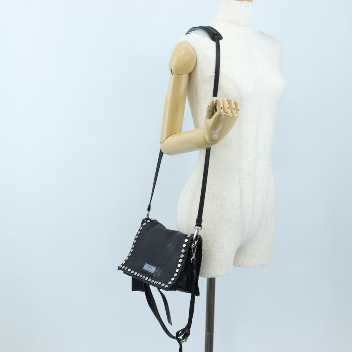 PRADA Shoulder Bag Leather 2way Black Silver Auth 206046V