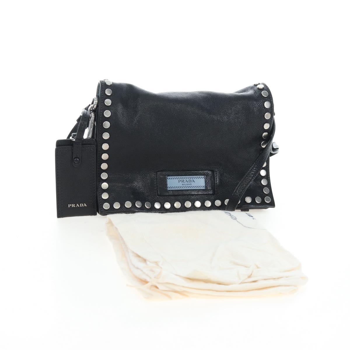 PRADA Shoulder Bag Leather 2way Black Silver Auth 206046V