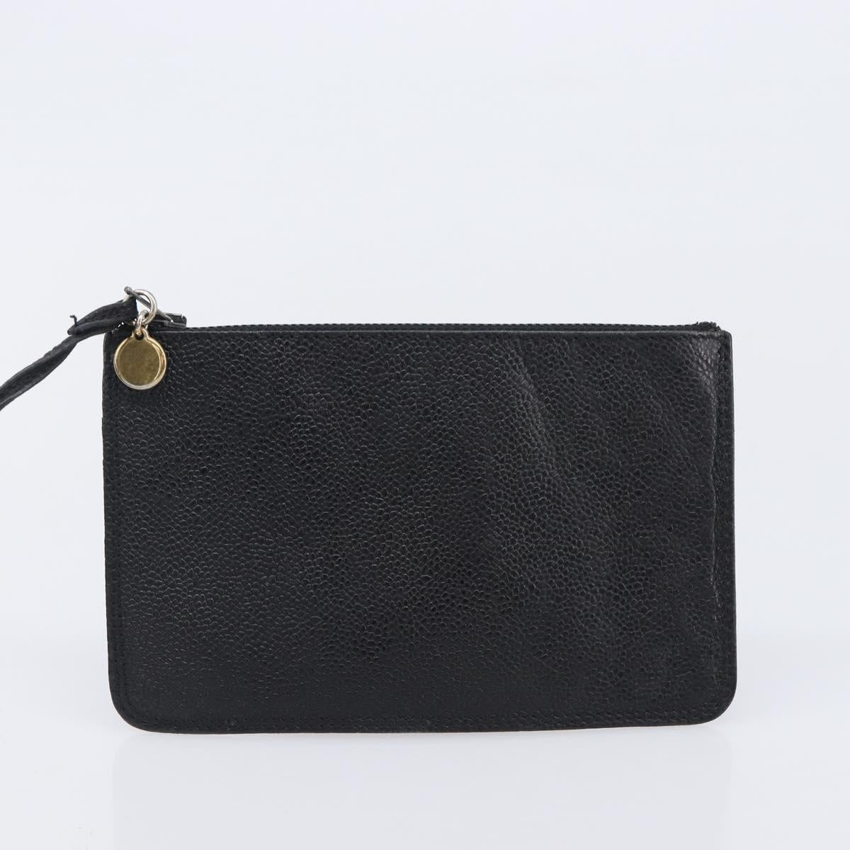 CHANEL Triple COCO Mark Shoulder Bag Caviar Skin Black Gold CC Auth 206050V