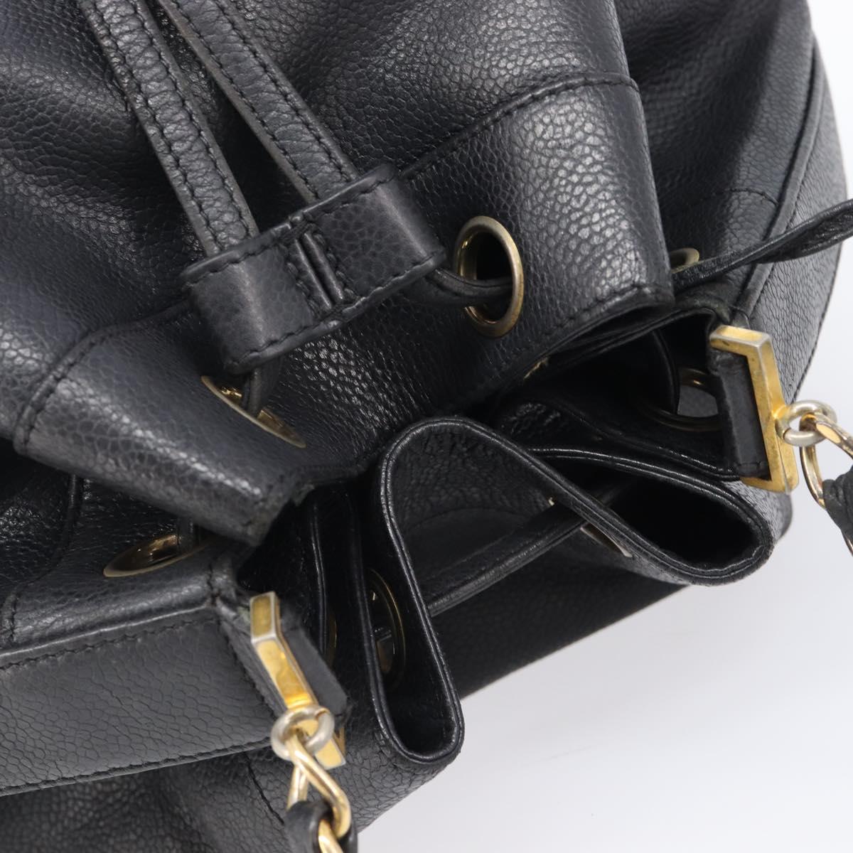 CHANEL Triple COCO Mark Shoulder Bag Caviar Skin Black Gold CC Auth 206050V
