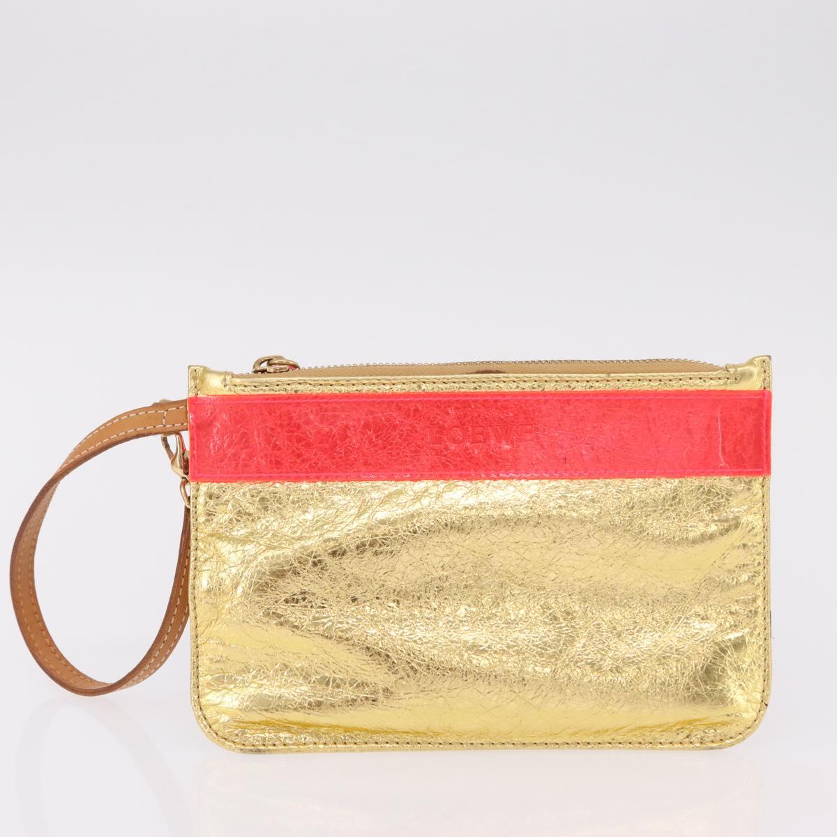 LOEWE Anagram Americana 28 Hand Bag Vinyl Orange Gold Auth 206052V