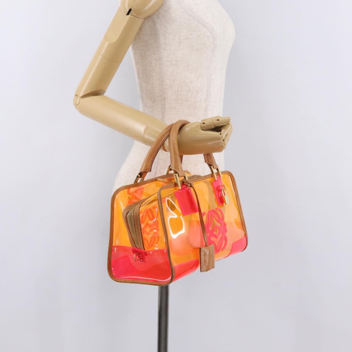 LOEWE Anagram Americana 28 Hand Bag Vinyl Orange Gold Auth 206052V