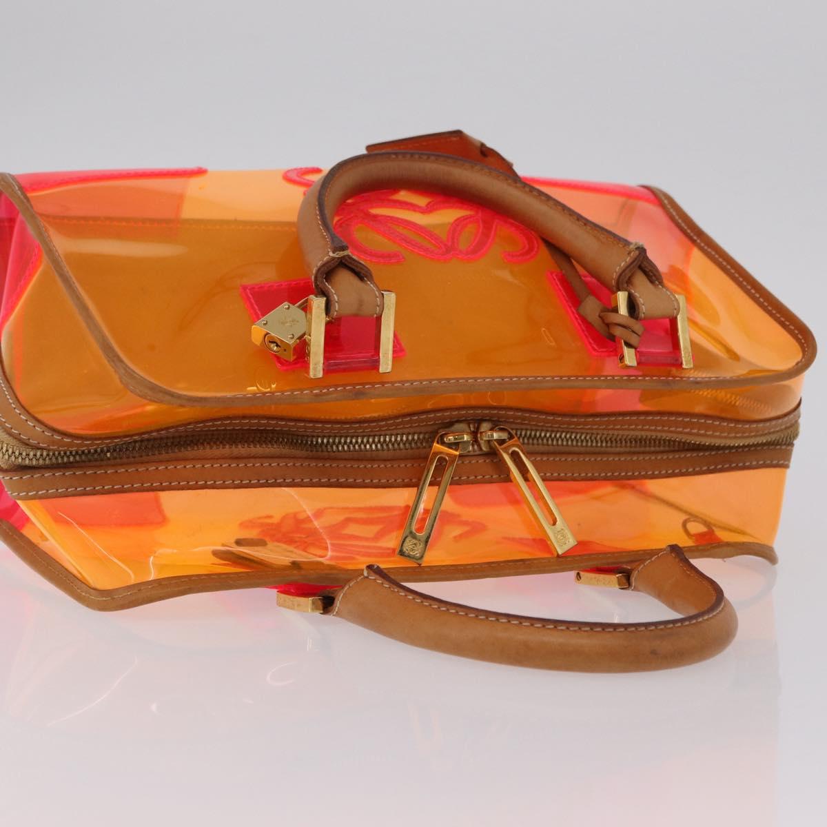 LOEWE Anagram Americana 28 Hand Bag Vinyl Orange Gold Auth 206052V