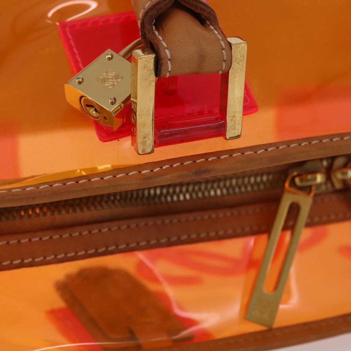 LOEWE Anagram Americana 28 Hand Bag Vinyl Orange Gold Auth 206052V