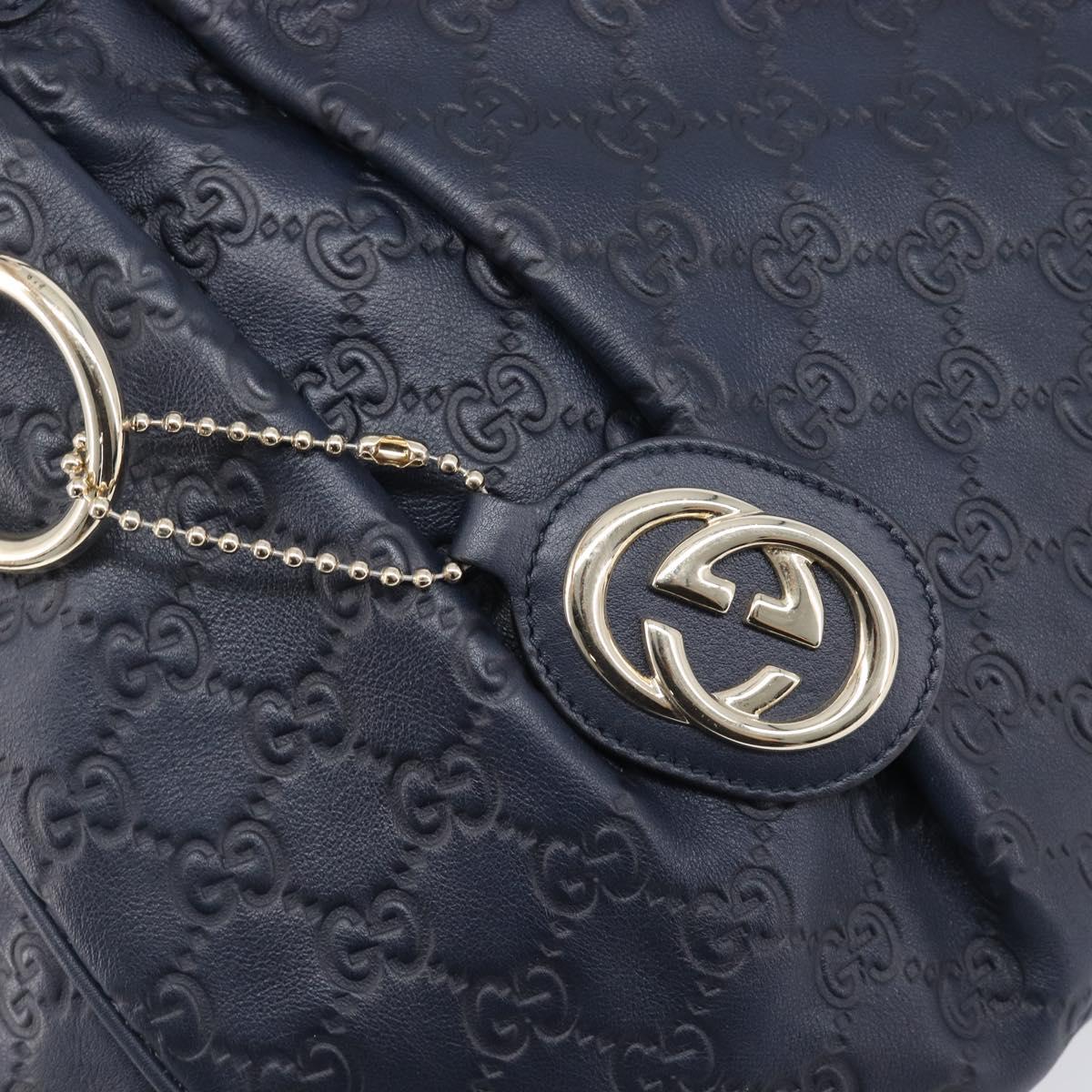 GUCCI GG Canvas Guccissima Sukey Hand Bag Leather Navy Gold 211944 Auth 206054V
