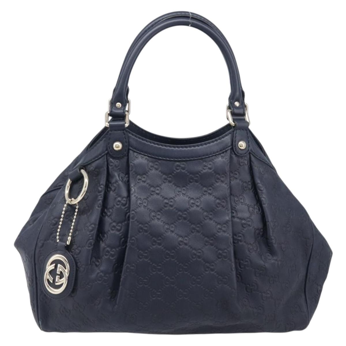 GUCCI GG Canvas Guccissima Sukey Hand Bag Leather Navy Gold 211944 Auth 206054V