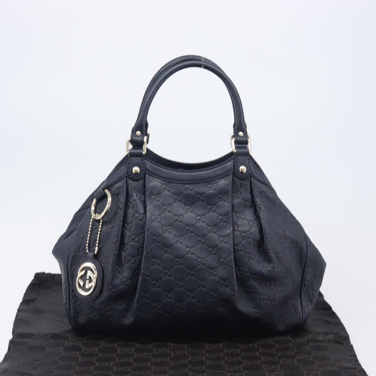 GUCCI GG Canvas Guccissima Sukey Hand Bag Leather Navy Gold 211944 Auth 206054V