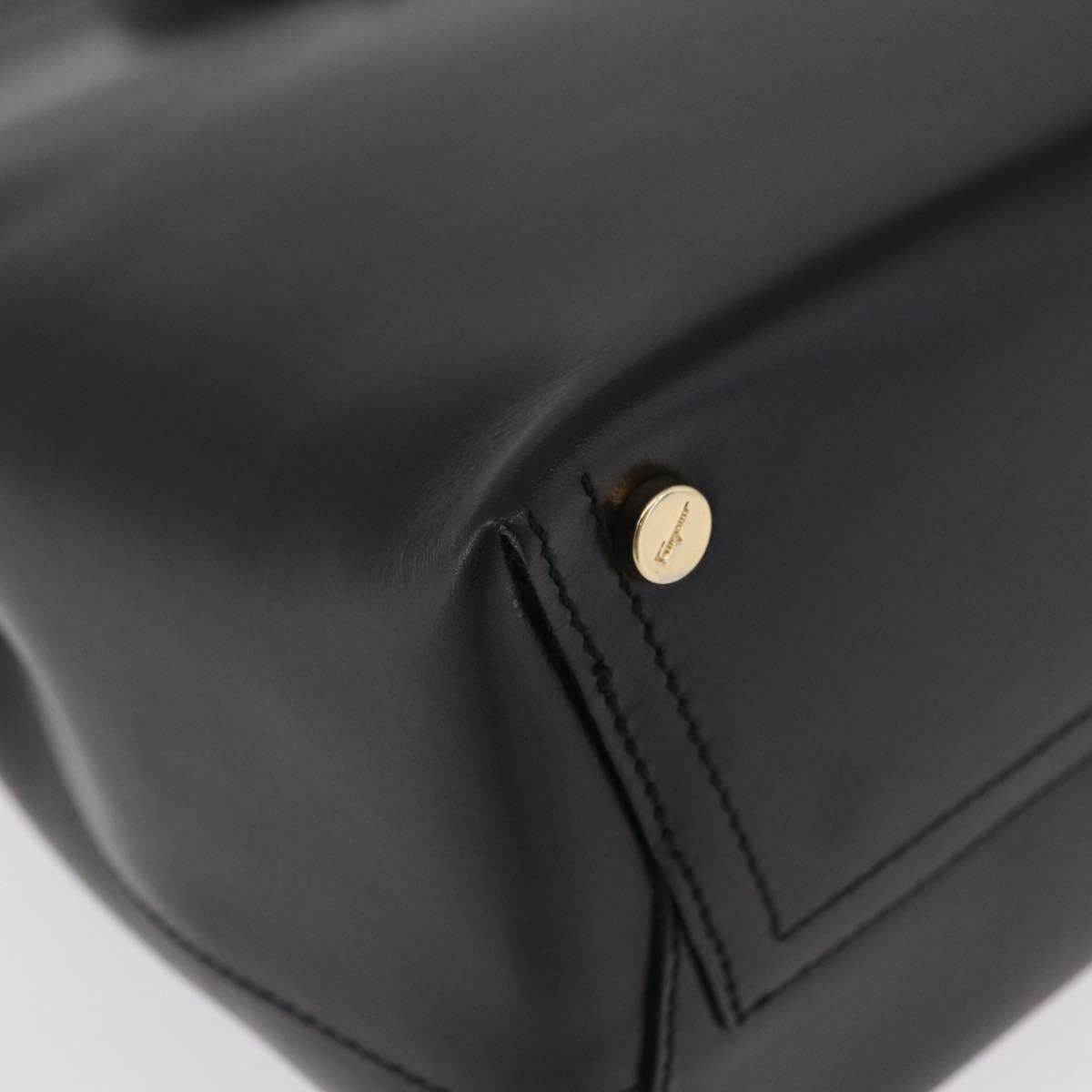 Salvatore Ferragamo Vala Shoulder Bag Leather Black Gold Auth 206057A