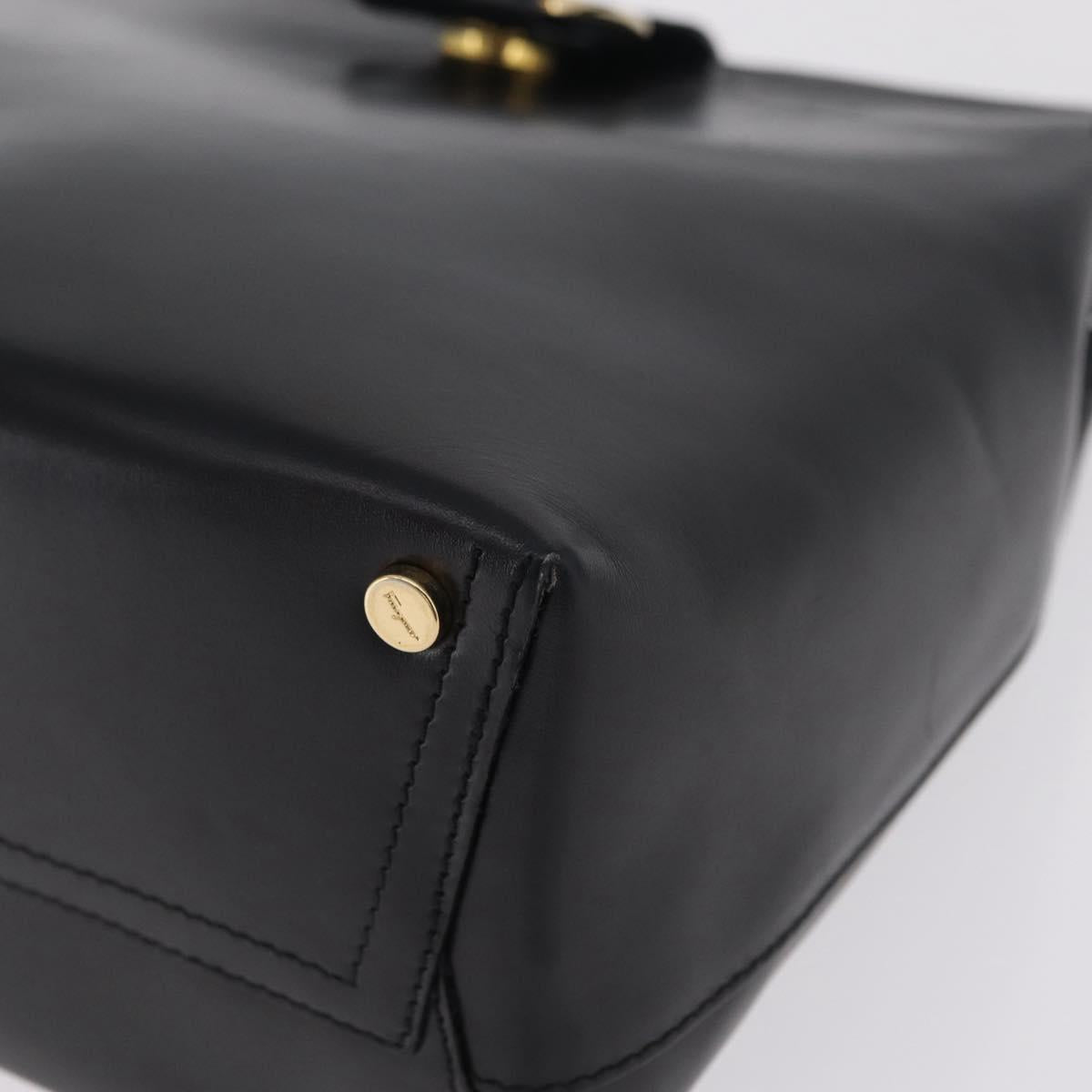 Salvatore Ferragamo Vala Shoulder Bag Leather Black Gold Auth 206057A