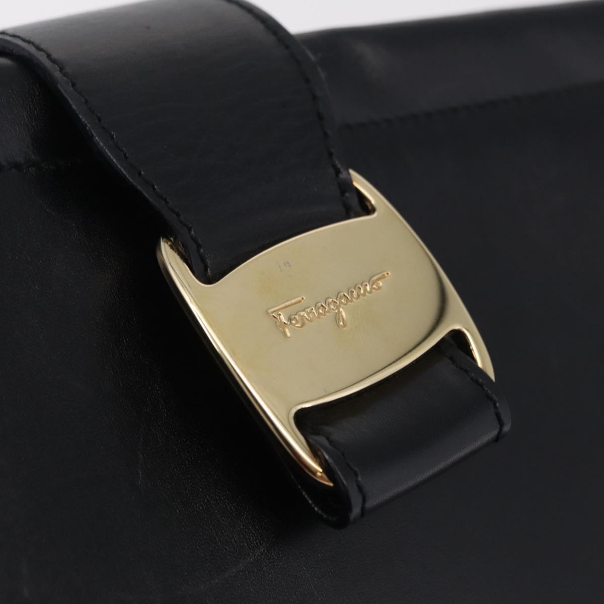 Salvatore Ferragamo Vala Shoulder Bag Leather Black Gold Auth 206057A
