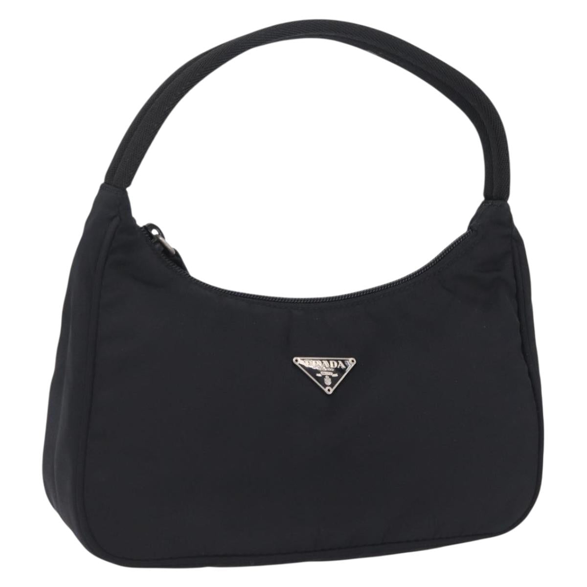 PRADA Hand Pouch Nylon Black Silver Auth 206061V
