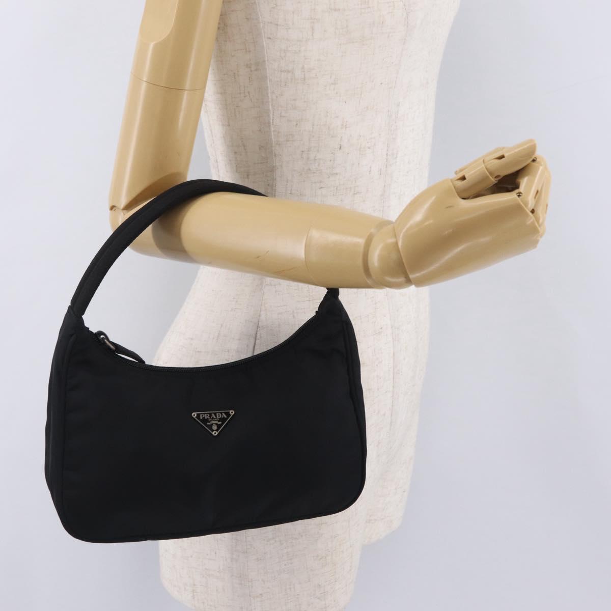 PRADA Hand Pouch Nylon Black Silver Auth 206061V