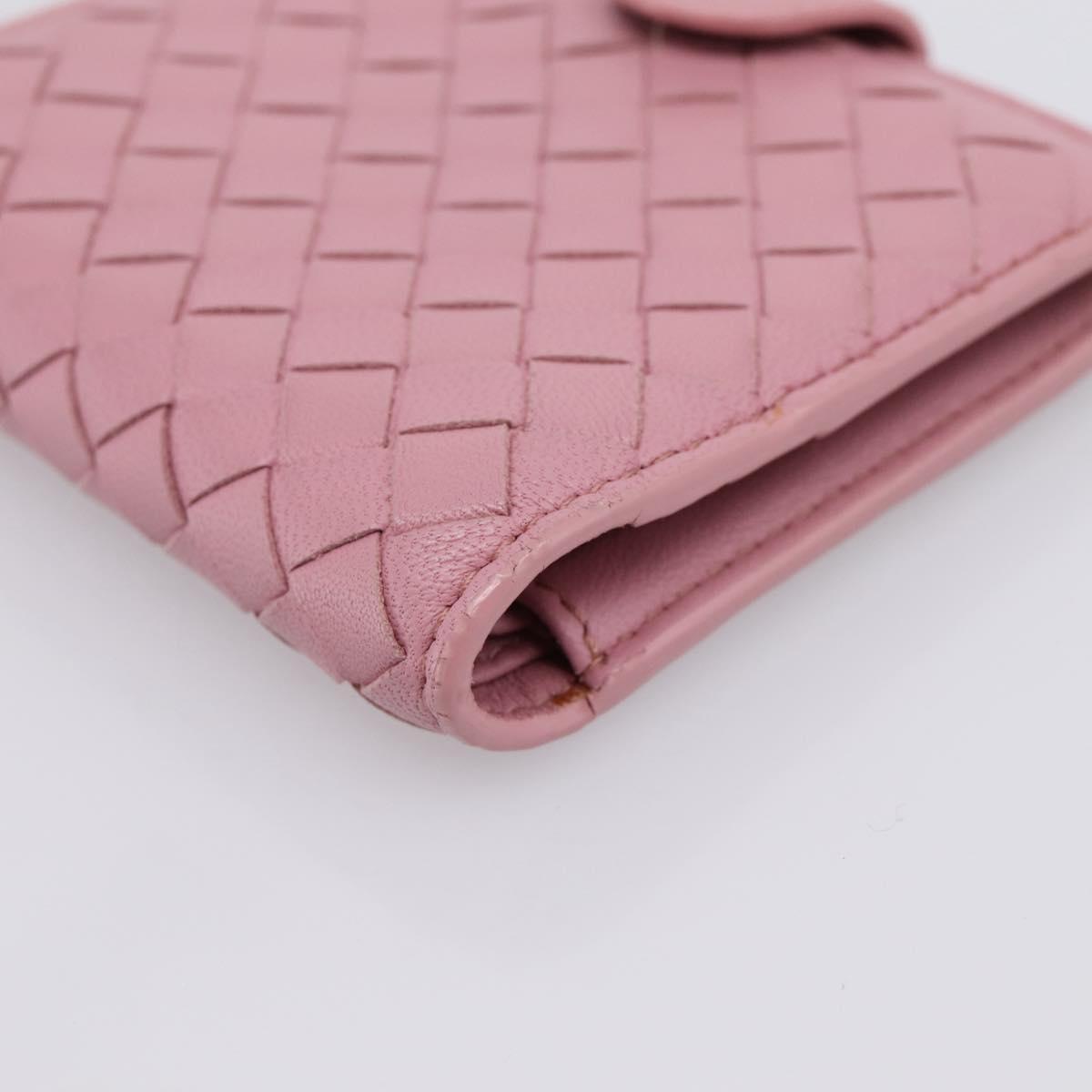 BOTTEGA VENETA INTRECCIATO Compact Wallet Leather Pink Auth 206065V