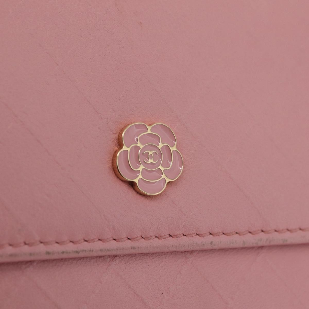 CHANEL Wallet Leather Pink Gold CC Auth 206066