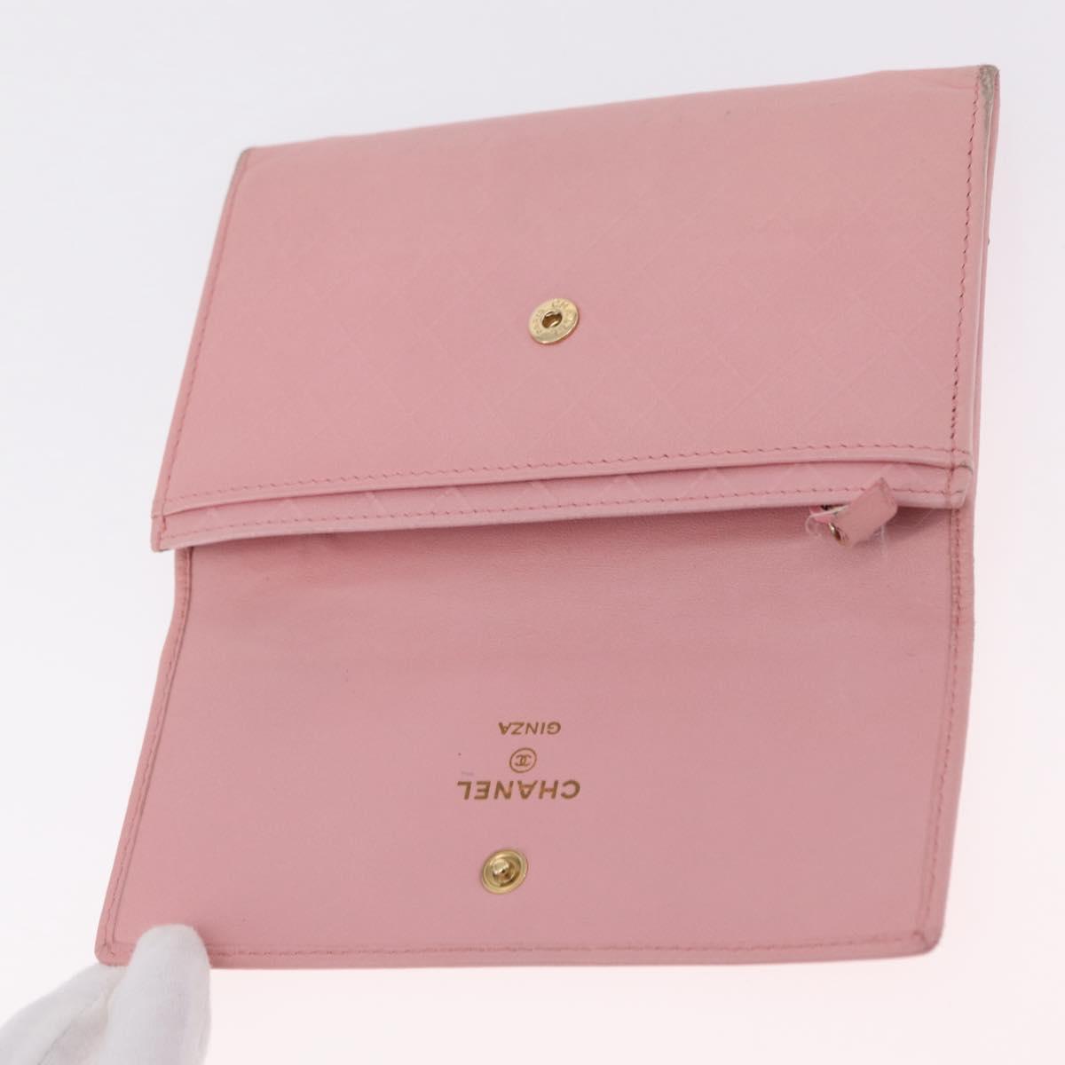 CHANEL Wallet Leather Pink Gold CC Auth 206066
