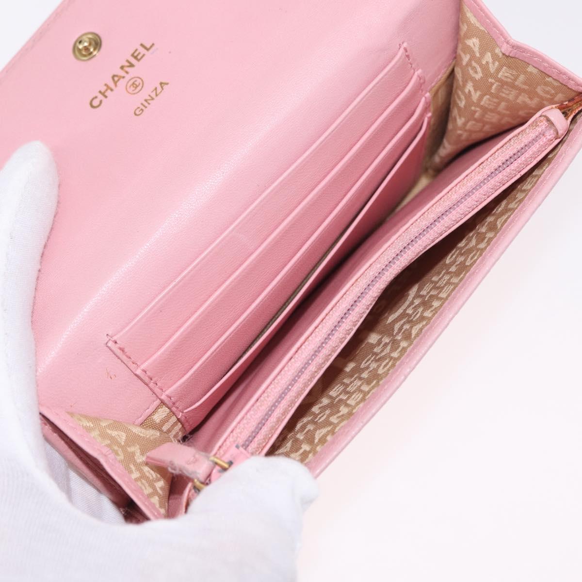CHANEL Wallet Leather Pink Gold CC Auth 206066
