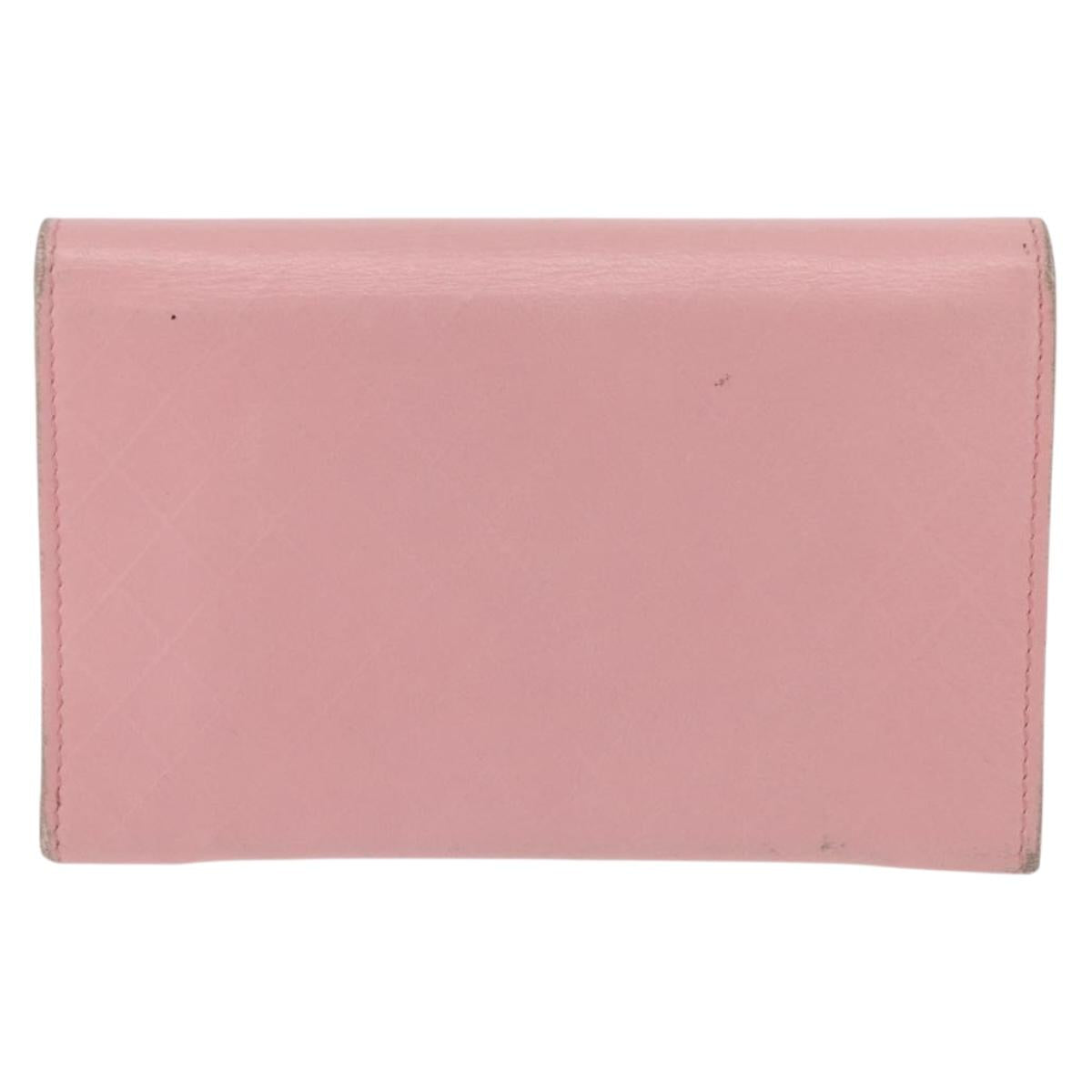 CHANEL Wallet Leather Pink Gold CC Auth 206066