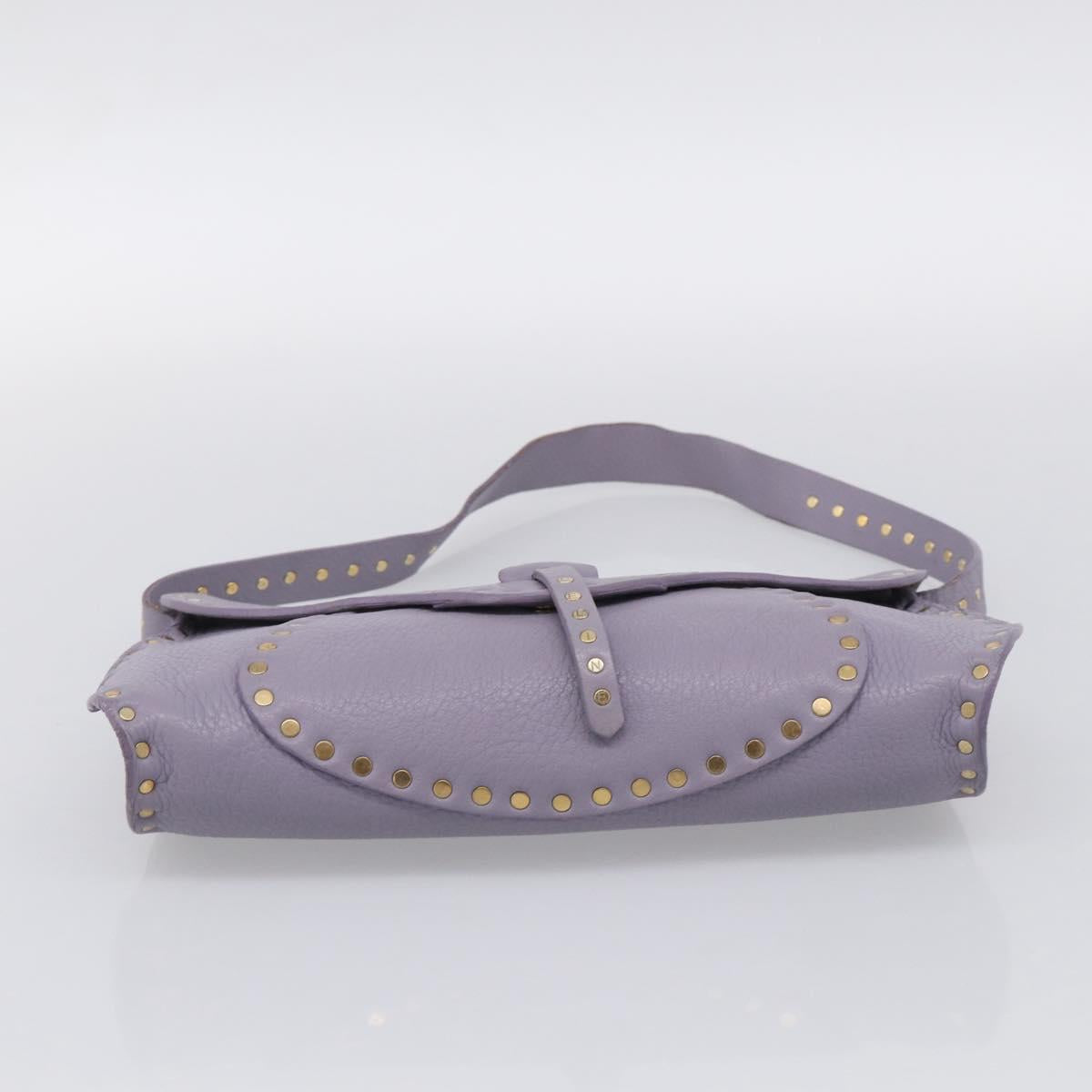 CELINE Shoulder Bag Leather Purple Gold Tone Auth 206072V