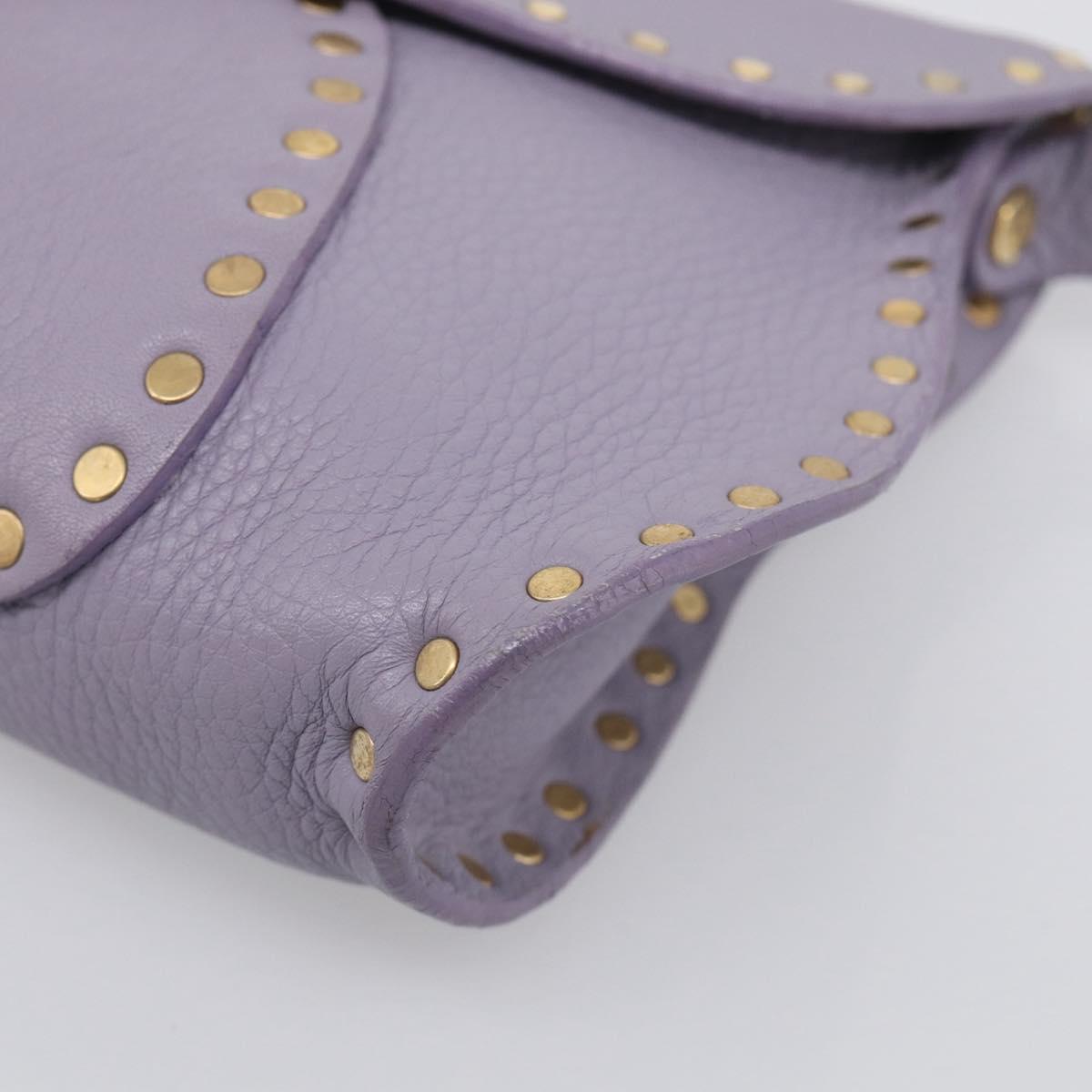 CELINE Shoulder Bag Leather Purple Gold Tone Auth 206072V