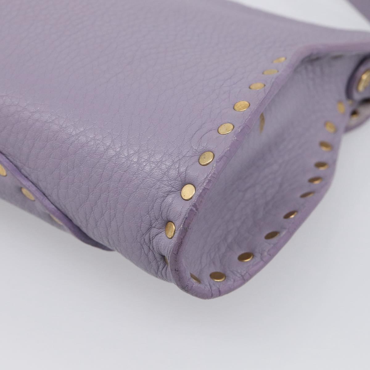CELINE Shoulder Bag Leather Purple Gold Tone Auth 206072V