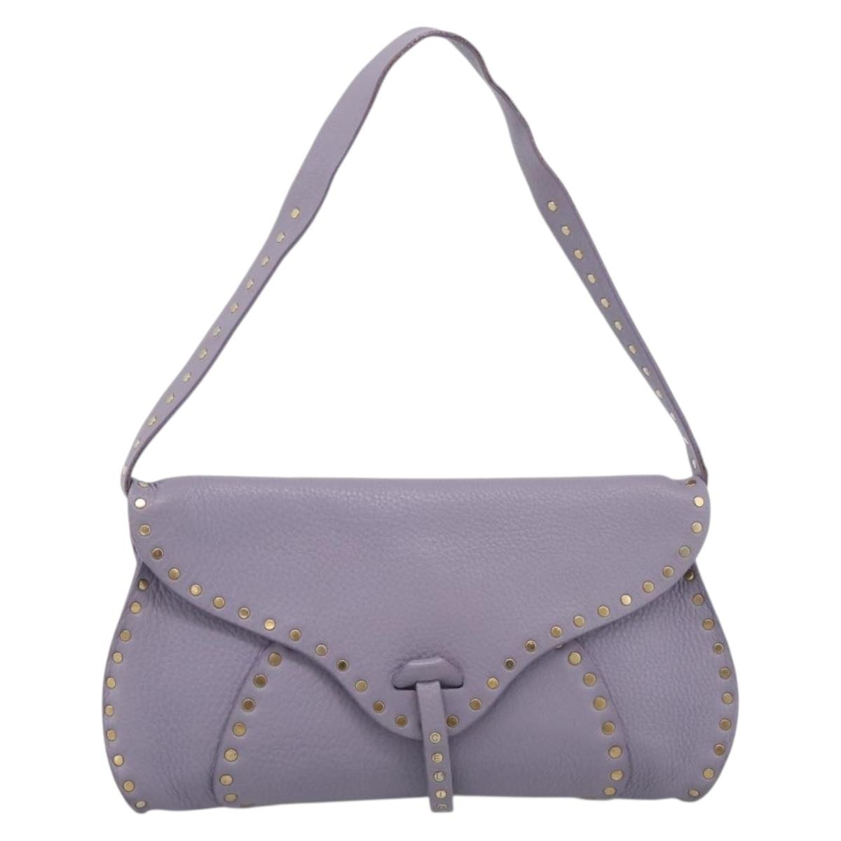 CELINE Shoulder Bag Leather Purple Gold Tone Auth 206072V