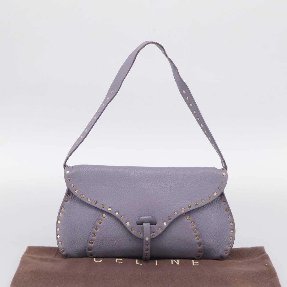CELINE Shoulder Bag Leather Purple Gold Tone Auth 206072V