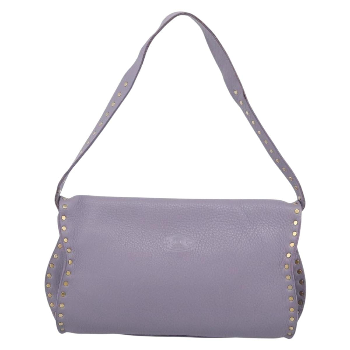 CELINE Shoulder Bag Leather Purple Gold Tone Auth 206072V