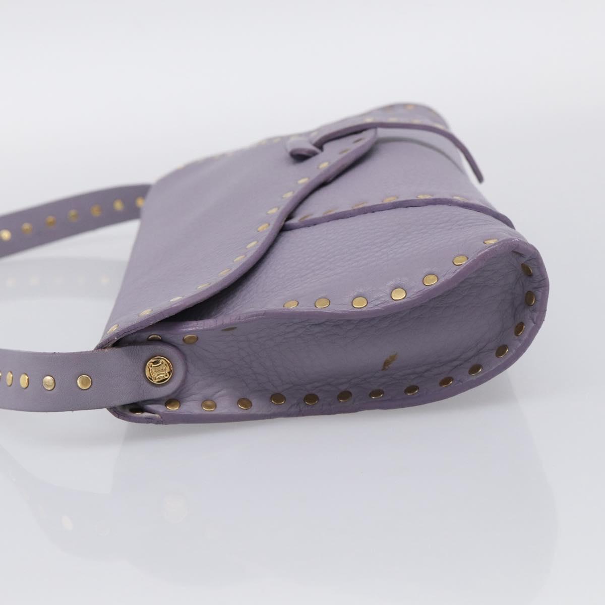 CELINE Shoulder Bag Leather Purple Gold Tone Auth 206072V