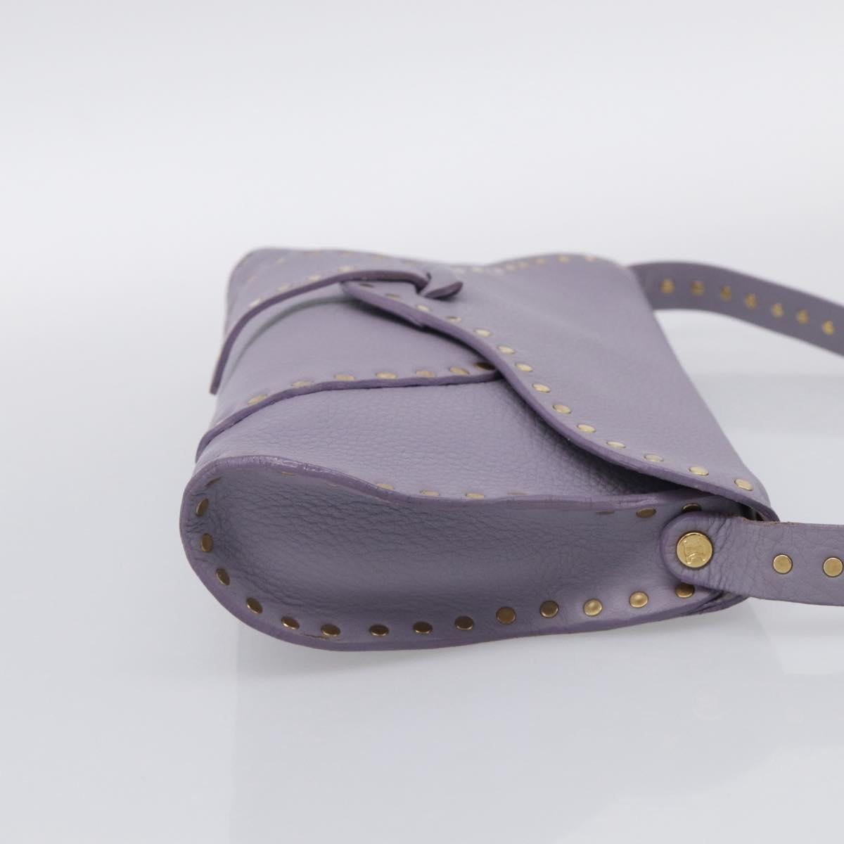 CELINE Shoulder Bag Leather Purple Gold Tone Auth 206072V