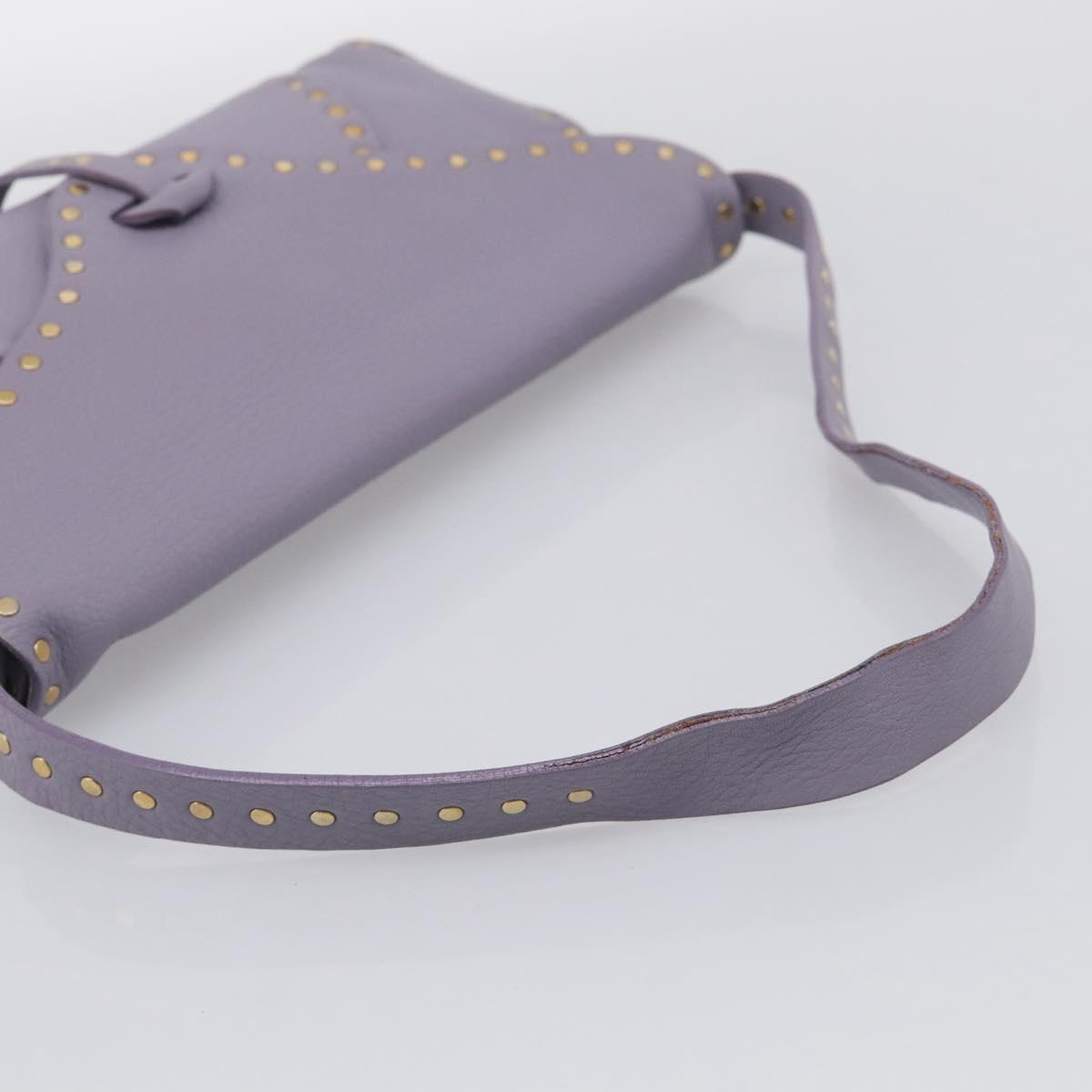 CELINE Shoulder Bag Leather Purple Gold Tone Auth 206072V