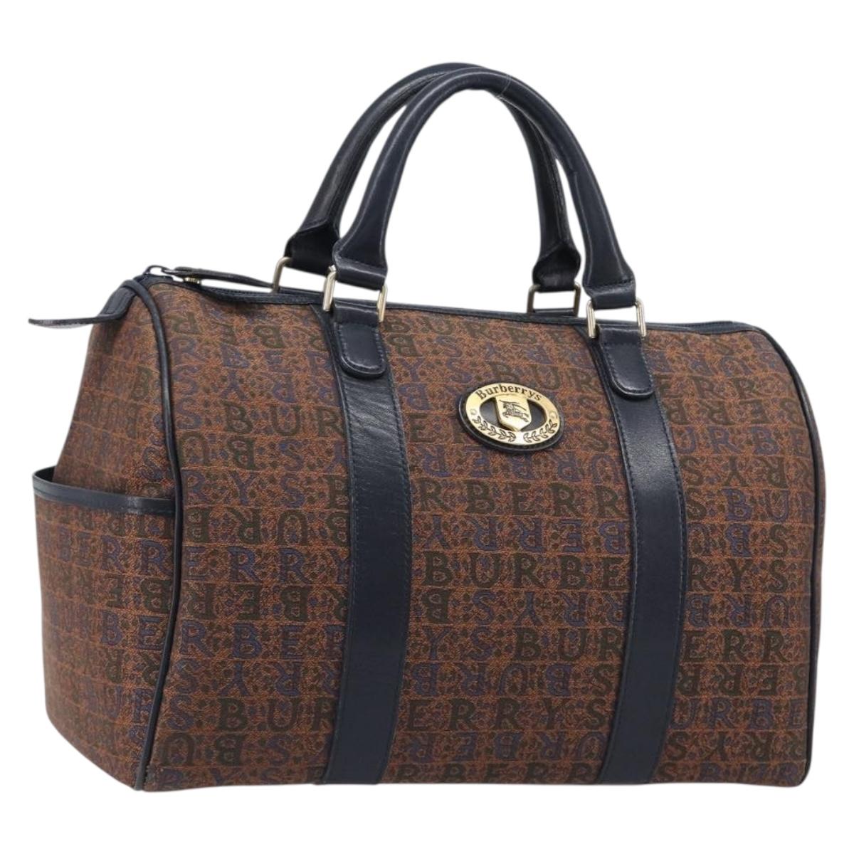 Burberrys Boston Bag Canvas Gold Brown Auth 206076A