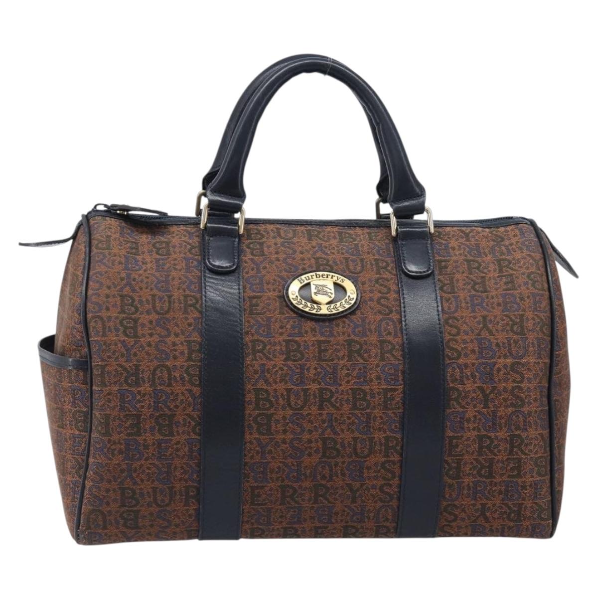 Burberrys Boston Bag Canvas Gold Brown Auth 206076A