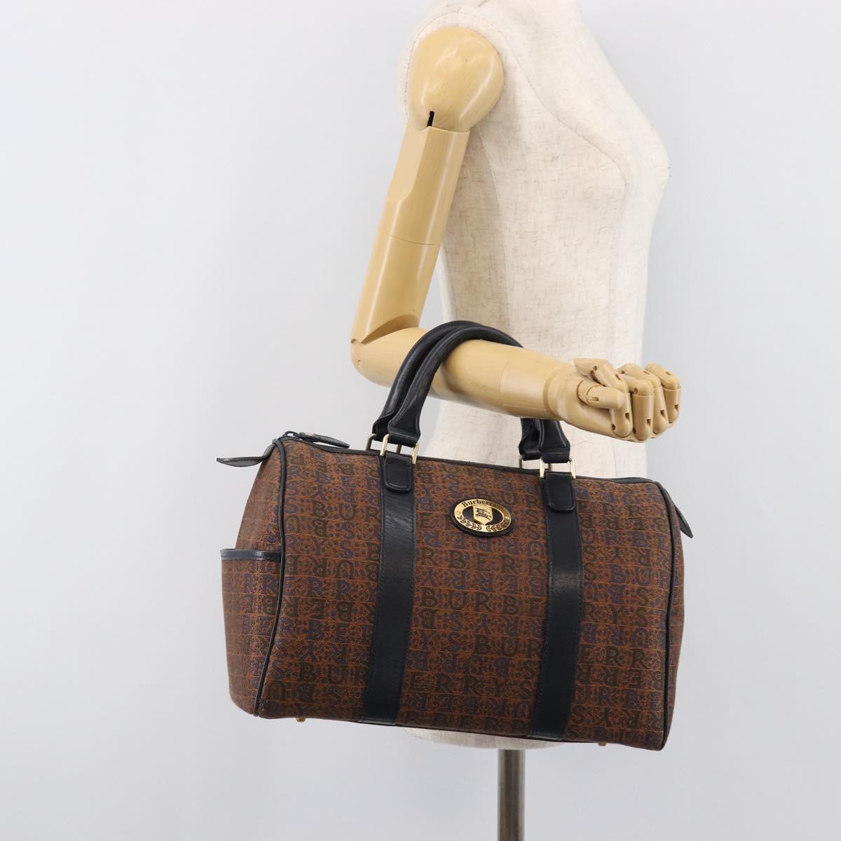 Burberrys Boston Bag Canvas Gold Brown Auth 206076A